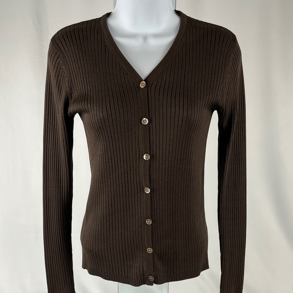 Banana Republic Dark Brown Ribbed Long Sleeve Cardigan Sweater XS - Picture 13 of 14